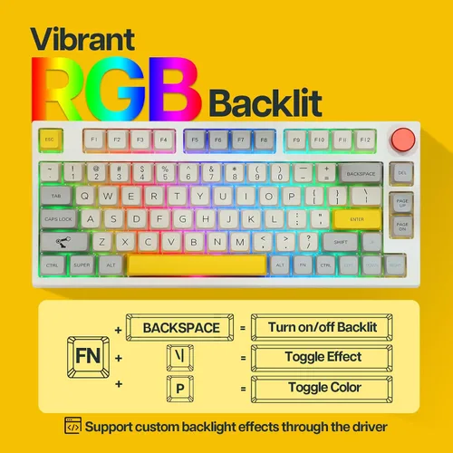 Vista 6 de EPOMAKER TH80 Pro 75% Hot Swap RGB 2.4GhzBluetooth 5.0Teclado para juegos con cable, con batería de 4000 mAh, teclas PBT, control de perilla