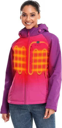 Vista 8 de Ororo - Chaqueta para mujer, calefaccionada y ajustada con capucha desmontable y batería