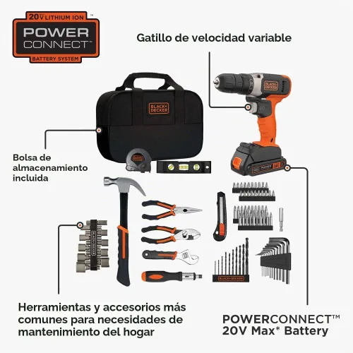 Vista 2 de beyond by BLACK+DECKER Kit de herramientas para el hogar con taladro/destornillador de 20 V máximo, 83 piezas (BDPK70284C1AEV)