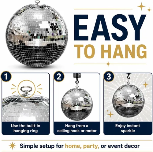 Vista 6 de Youdepot - Paquete de bolas de discoteca de 12 y 16 pulgadas, decoraciones de bola de espejo plateada para fiestas, bodas, Navidad y decoración