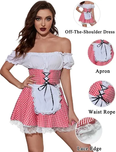 Vista 5 de JMwapar Disfraces de Oktoberfest para mujer, disfraces sexys de Halloween, cosplay, disfraz de sirvienta para cerveza alemana, vestido de Oktoberfest