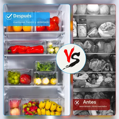 Vista 4 de KUMD Paquete de 10 contenedores organizadores transparentes para refrigerador con tapas, contenedores apilables para refrigerador, sin BPA