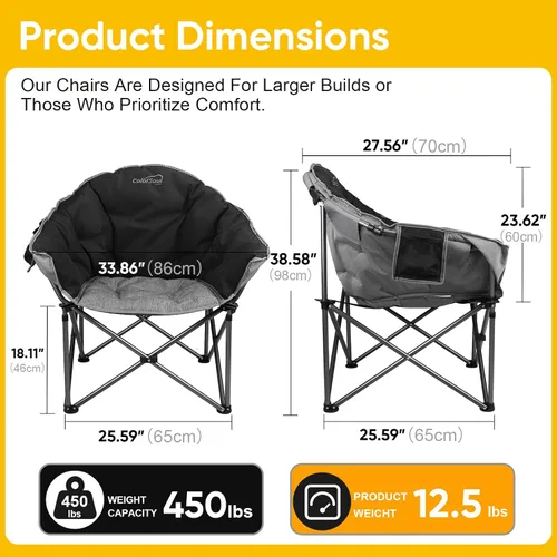 Vista 2 de Colorsoul Sillas de campamento XXL de gran tamaño con soporte de 450 libras, sillas acolchadas extragrandes para exteriores, silla de césped