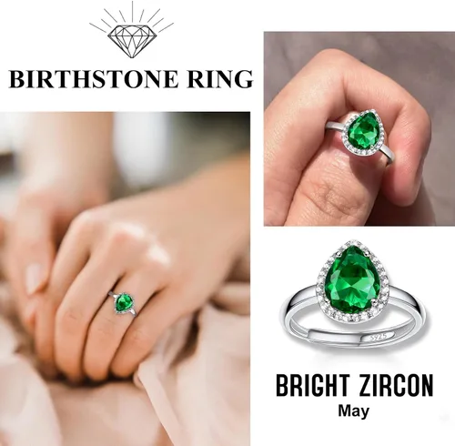 Vista 3 de 925 Sterling Silver Birthstone Rings for Women Girls with Clear 2ct HeartRoundTeardropSquare Crystal, Solitaire Diamond Halo Open Bands Cubic