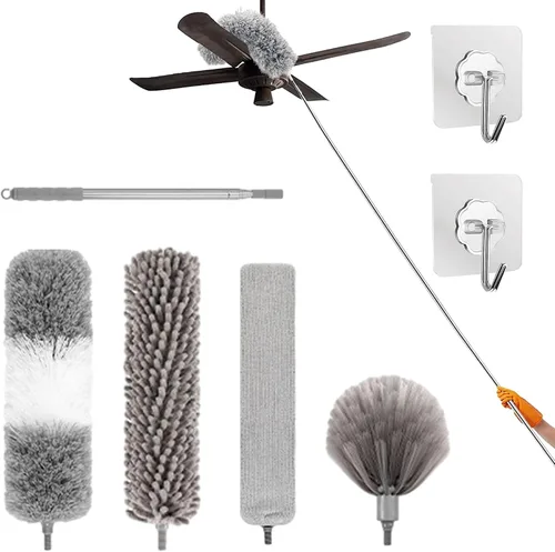 Vista 12 de Plumero de microfibra curvada retráctil lavable, plumero de microfibra con poste de extensión, plumero de plumas de microfibra, reutilizable