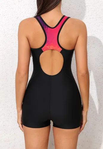 Vista 53 de beautyin - Traje de baño para mujer, traje de baño aeróbico y de competición de una pieza, estilo pantalón corto