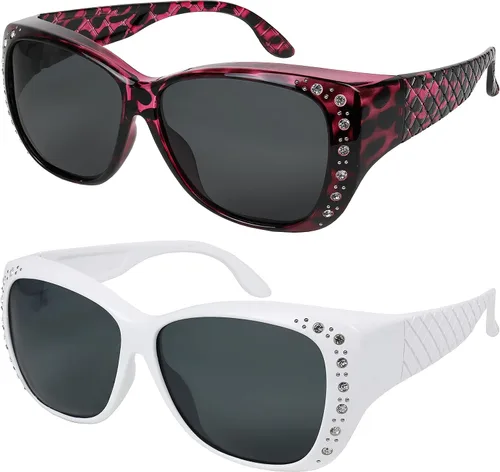 Vista 17 de Sunglasses that Fit Over Glasses for Women UV Protection Polarized and HD Vision Fitover Eyeglasses Paquete de 1: Marco negro con lente de espejo