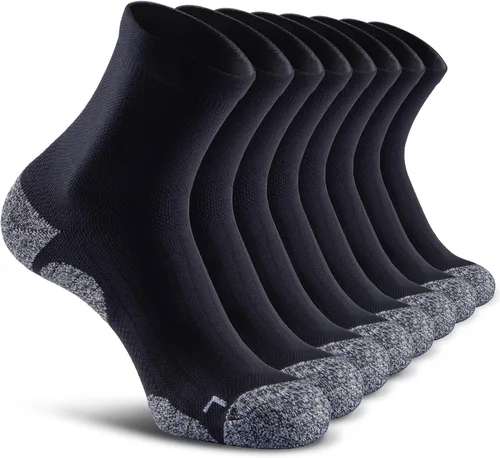 Vista 12 de Calcetines de compresión de cuarto para hombres y mujeres, calcetines acolchados para correr y senderismo Negro (4 pares)