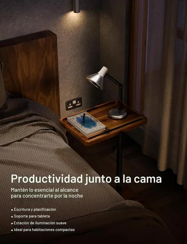 Vista 6 de HOLANA Mesa auxiliar ajustable en forma de C de madera de acacia – Mesa auxiliar giratoria de 360° para sofá – Mesa auxiliar pequeña para iPad