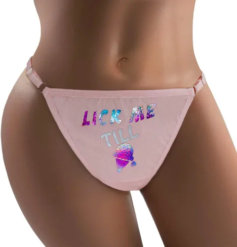 Vista 2 de Lick me Till Ice Cream Sexy Transparente Transparente Tanga de Algodón Bikini Mujer Divertida Ropa Interior Bragas Lencería