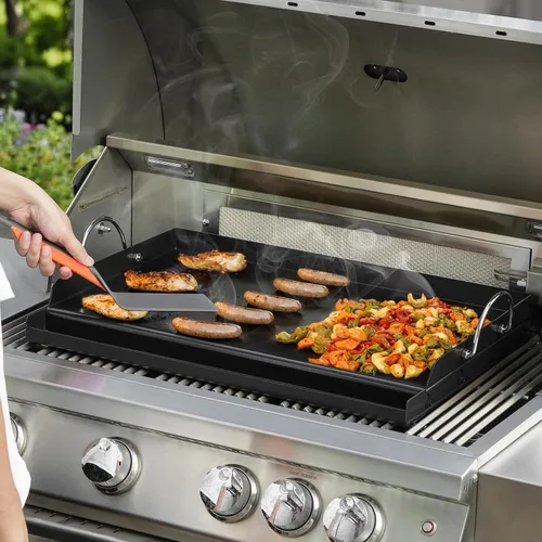 Vista 5 de Onlyfire Plancha universal para barbacoa con asas para la mayoría de las parrillas, parrilla antiadherente con revestimiento de cerámica