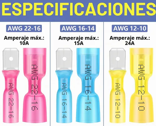 Vista 2 de haisstronica 200 conectores de pala hembra termorretráctiles azules, AWG 16-14, kit de terminlas de pala hembra termorretráctil, conectores