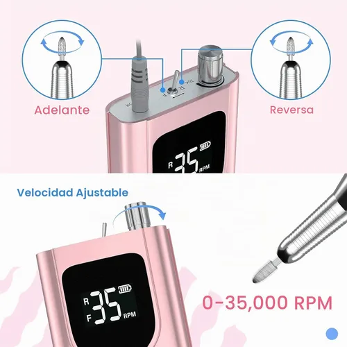 Vista 5 de Delanie Taladro de uñas eléctrico profesional 35000 RPM para uñas de gel Oro rosa