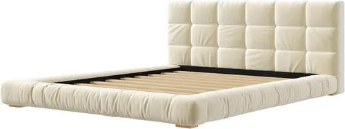 Vista 9 de Base de cama tapizada de terciopelo con cabecera capitoné de canal, cama de perfil bajo tamaño Queen con soporte de listones resistente, no necesita