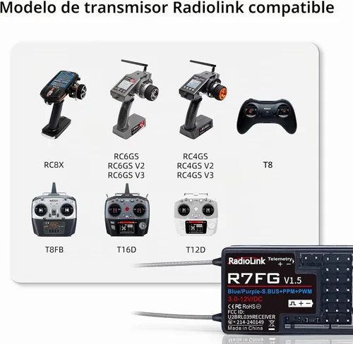 Vista 6 de Radiolink R7FG - Receptor RC Gyro de 7 canales, telemetría de voltaje de largo alcance, a prueba de salpicaduras de agua para RC Crawler, carro