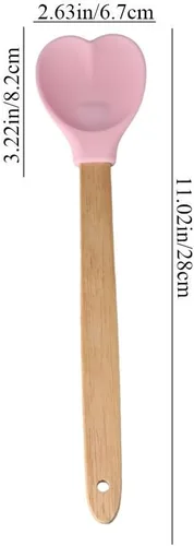Vista 2 de Espátulas de silicona en forma de corazón, espátula de madera para hornear con mango de madera para mezclar cocinar, hornear, revolver, servir