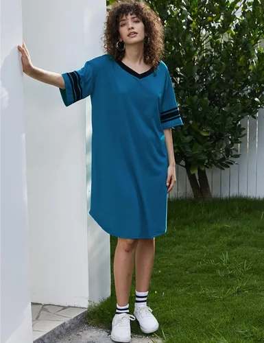 Vista 3 de Ekouaer Camisón para mujer, de algodón, con cuello en V, manga corta, holgado, cómodo, para dormir, tallas S-XXL