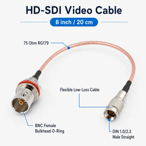 Vista 4 de HUA RedYutou HD-SDI Cable BNC mamparo hembra Oring a DIN 1.0/2.3 macho recto RG179 Cable de video 75ohm 8 pulgadas adecuado para Blackmagic