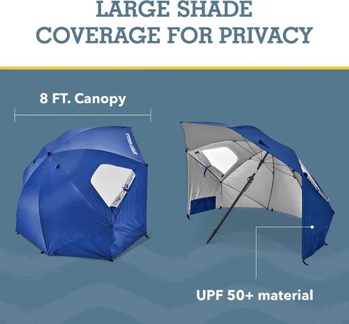 Vista 8 de Sport-Brella Premiere UPF 50+ Protection Umbrella Shelter with Patented Side Panels and Tilt Mechanism, Heavy-Duty 1.25 Inch Center Pole, Auger