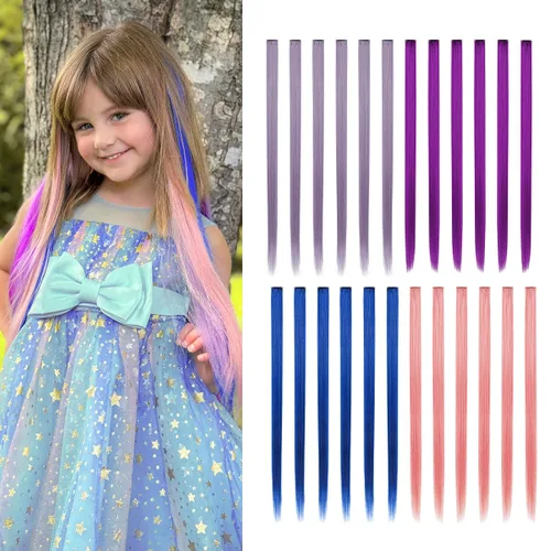 Vista 8 de Dreamlover Extensiones de cabello con brillantina para niñas, accesorios para el cabello para mujeres, 24 piezas