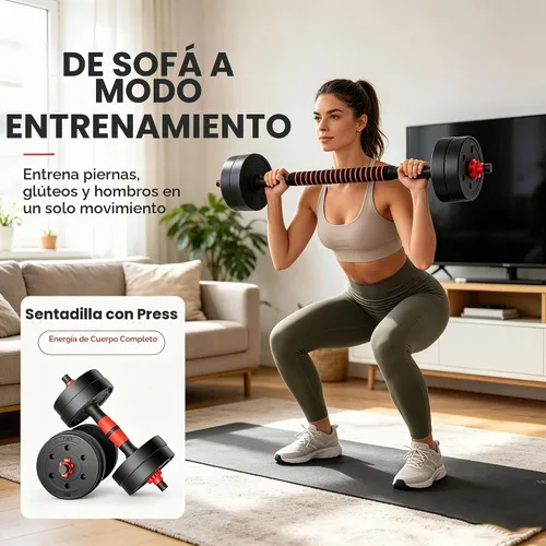 Vista 6 de Juego de mancuernas ajustables, juego de pesas libres de 5 a 44 libras con conector para mancuernas, opciones de flexión, ejercicios de fitness