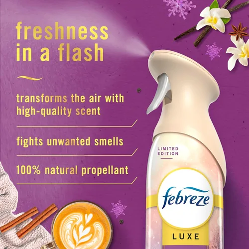 Vista 2 de Febreze ambientador en aerosol en bruma, spray para combatir olores en habitación, ambientadores para el hogar y baño y cocina, lata de aerosol