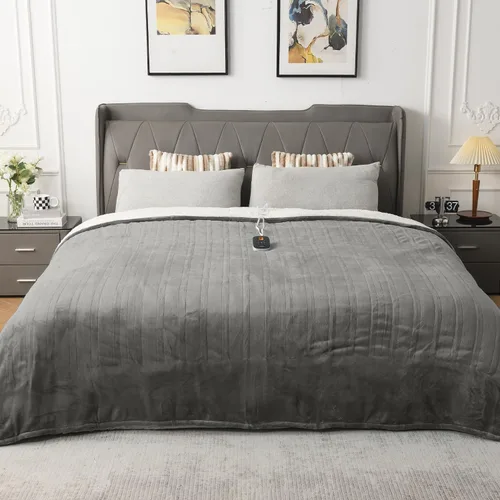 Vista 5 de WOOMER - Manta térmica de franela suave, tamaño matrimonial de 77 x 84 pulgadas, calentamiento rápido con opciones multicolor, 10 niveles