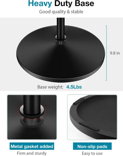 Vista 4 de InnoGear Soporte de micrófono, soporte de micrófono de piso desmontable con brazo boom de micrófono con base redonda con peso, altura ajustable