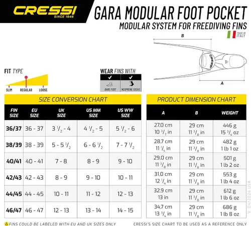 Vista 4 de Cressi Aletas largas de buceo gratis con sistema de cuchillas intercambiables - Gara Modular: Made in Italy