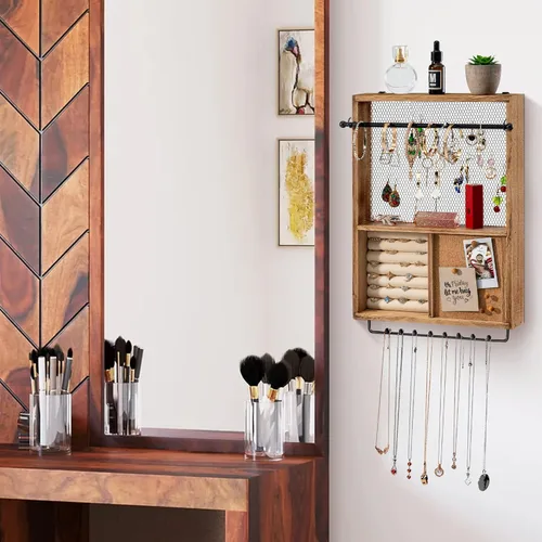 Vista 6 de Lavievert Organizador colgante de joyería montado en la pared, soporte de joyería de malla para collares, pulseras, aretes, aretes y otros
