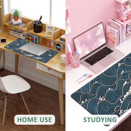 Vista 7 de Alfombrilla de mouse extendida para juegos, diseño abstracto de olas oceánicas, con bordes cosidos, base de goma antideslizante, alfombrilla