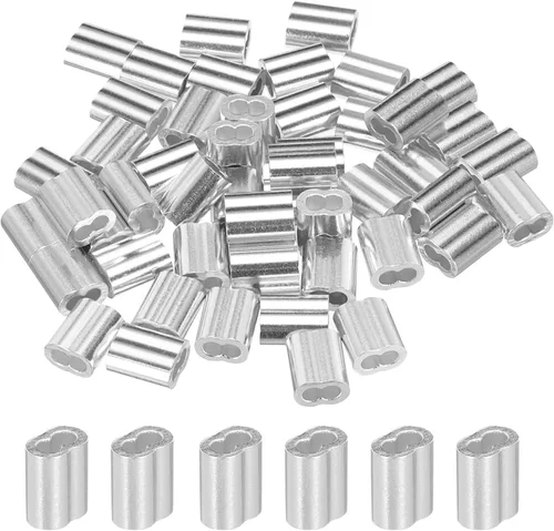 Vista 11 de uxcell 1/4 "0.236 in Aluminio Crimping Loop Sleeve Doble Virola para Cable Cable Cable Línea Extremo, Plata 50pcs