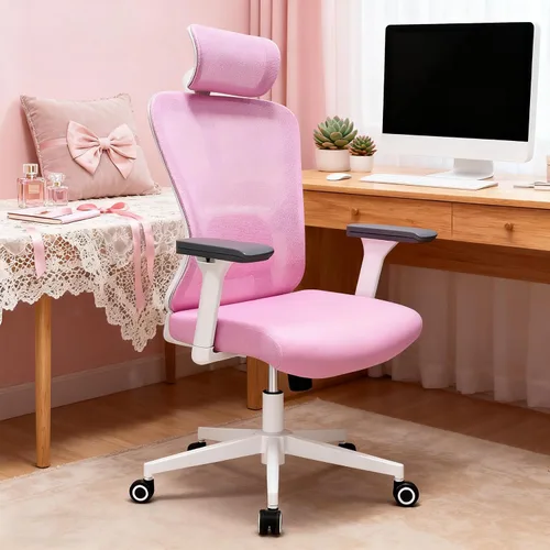 Vista 14 de Silla de oficina ergonómica, silla de escritorio de malla con reposacabezas ajustable y reposabrazos 2D, sillas de computadora con soporte lumbar