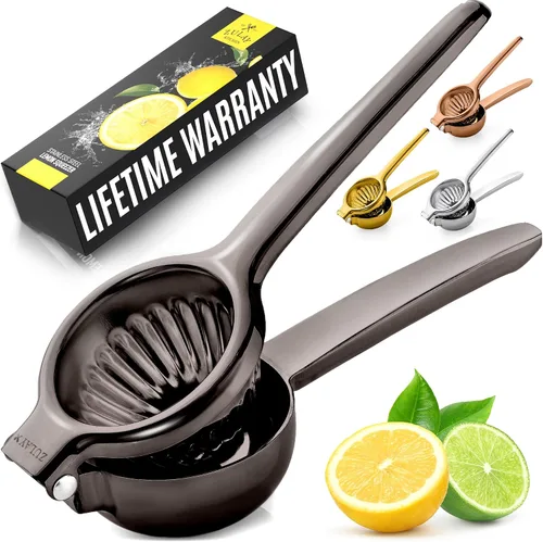 Vista 15 de Zulay Kitchen Exprimidor de limón de acero inoxidable, antideslizante, diseño ergonómico con cuenco exprimidor sólido y resistente, exprimidor negro