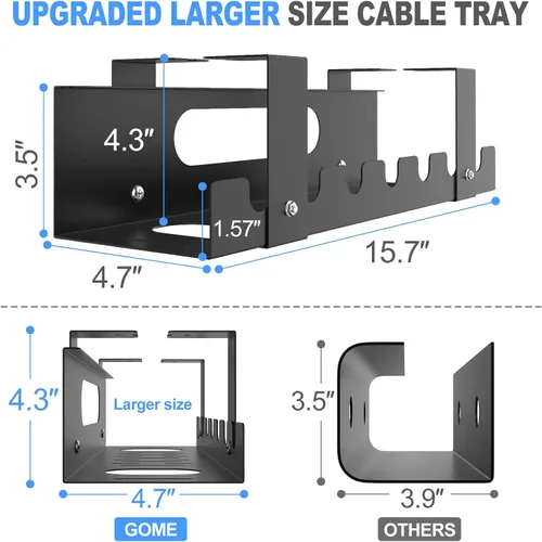 Vista 3 de Organizador de cables para debajo del escritorio, organizador de cables ajustable grande debajo de la mesa, organizador de cables para escritorio
