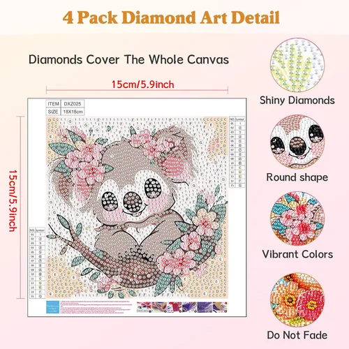 Vista 3 de Paquete de 4 kits de arte de diamantes para niños y adultos principiantes, kits de pintura de diamantes de dibujos animados 5D para niños, kits