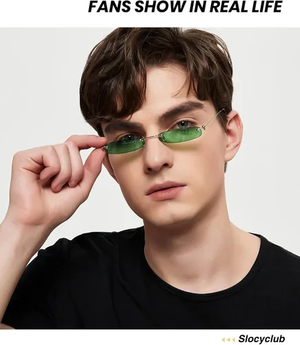 Vista 2 de Slocyclub Vintage Rectangle Skinny Sunglasses for Women Men, Y2K Retro Small Thin Sunglasses, Rimless Trendy Sunglasses