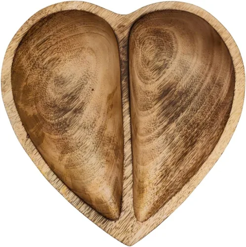 Vista 6 de WitnyStore Cuenco en forma de corazón de 6 pulgadas, funcional y coleccionable, cuenco de madera hecho a mano para servir frutos secos, postres