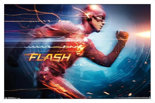 Vista 13 de DC Comics Arrowverse The Flash - Póster de pared Speed Force, 22.4 pulgadas de largo x 14.7 W, versión enmarcada de madera de granero