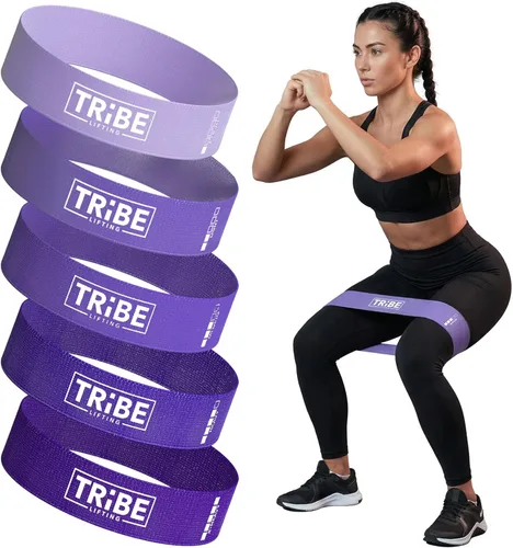 Vista 11 de Tribe Lifting - Bandas de resistencia de tela para glúteos y piernas Juego de 5 bandas de tela para entrenamiento Bandas gruesas de glúteos