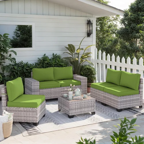 Vista 7 de Muebles de patio al aire libre conjunto PE mimbre ratán al aire libre sofá seccional Verde aguacate