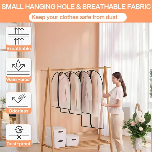 Vista 3 de Bolsas transparentes para colgar ropa de viaje (juego de 6) bolsas de traje para almacenamiento de ropa, bolsas de almacenamiento de ropa, funda
