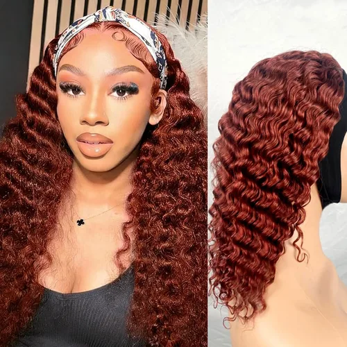 Vista 12 de XSY: Peluca de diadema de cabello humano de onda profunda sin pegamento, sin encaje frontal, peluca de diadema rizada, lista para usar y llevar