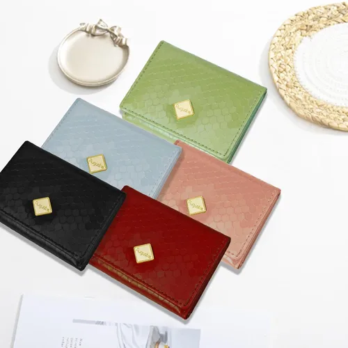 Vista 7 de Billetera triple para mujer, delgada para tarjetas de crédito, carteras de cuero con ventana de identificación, Azul, Trifold