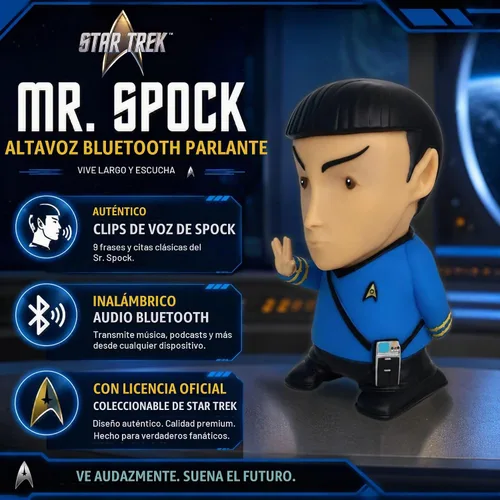Vista 2 de Star Trek Mr. Spock - Altavoz Bluetooth de 6 pulgadas con 9 citas Spock