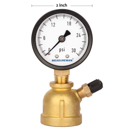 Vista 7 de MEASUREMAN 2" Ensamblaje de medidor de presión de gas de latón forjado, conexión FNPT de 3/4", 0-30psi, precisión +/-3-2-3%