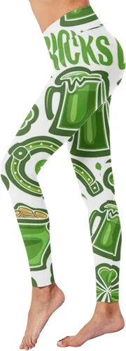 Vista 2 de Leggings para el día de San Patricio para mujer, trébol, hojas de trébol, cintura alta, ligeros, pantalones de yoga para correr, mallas deportivas
