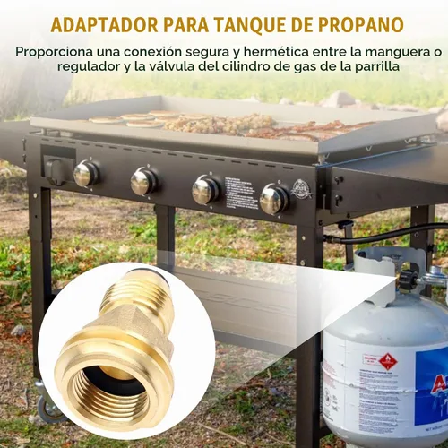 Vista 6 de Adaptador de propano POL a QCC1, adaptador de tanque de propano de latón que convierte la válvula de servicio de tanque POL LP a manguera