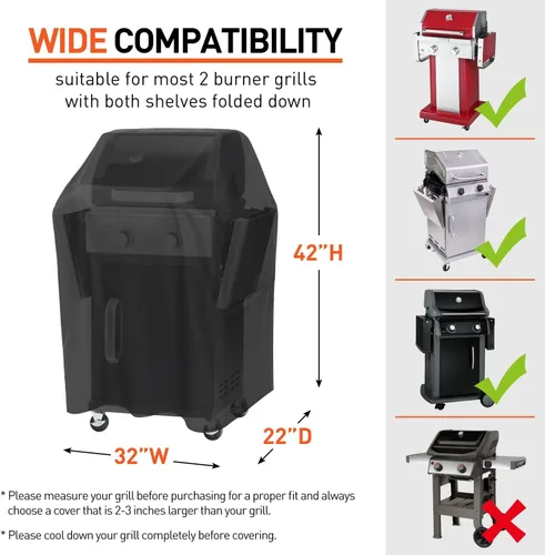 Vista 2 de Arcedo Cubierta pequeña para parrilla de 32 pulgadas, resistente al agua, 2 quemadores, para barbacoa de gas, para exteriores, compatible con Weber