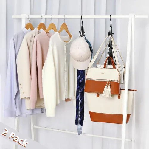 Vista 2 de TOPIA HANGER Organizador para colgar bolsos para armario, paquete de 2 ganchos organizadores de bolsos, ganchos de metal giratorios de 360°, estante